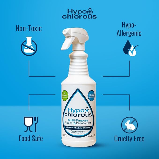 Hypo+Chlorous Hypochlorous Acid Spray For Home 32oz - Cleaner & Disinfectant – Safe for Kids & Pets – Multi-Purpose Hypochlorous Acid Cleaner – Eco-Friendly HOCl Spray