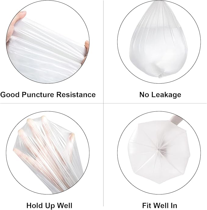 T.FORING 120 Count 8 Gallon Trash Bags Unscented - Thick Clear Medium Garbage bags, 30 Liter Strong Plastic Wastebasket Can Liners for Kitchen Home Bathroom Office