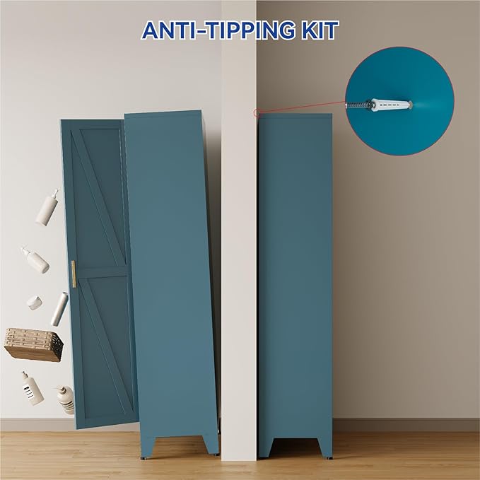COFaR 71'' Tall Metal Pantry Cabinet, Kitchen Storage Cabinet with Doors and Shelves, Freestanding Farmhouse Food Cupboard for Kitchen Dinning Room Garage, Peacock Blue 5-Tier