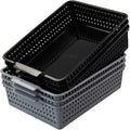 Plastic Flat Storage Basket, Plastic Paper Storage Basket Tray, 6 Pack