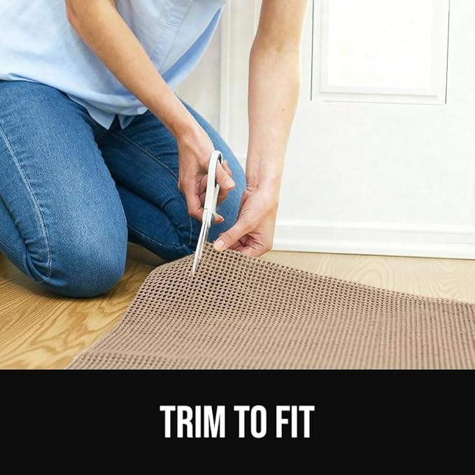 GORILLA GRIP Premium Dual Sided Extra Thick 3x5 Rug Gripper Pad for Hardwood Floors, Breathable Slip Resistant Pad Grips Under Carpet Area Rugs for Hard Surface Floor Protection, Easy Trim Mats, Beige