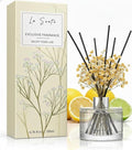 Reed Diffuser Set (6.7fl oz), Natural Bright Citrus Essential Oil Fragrance with Glass Bottle, Black Rattan Sticks & Preserved Flowers, Up to 120 Days Lasting Fragrance for Home & Office