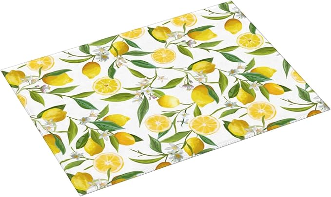 Lemon Dish Drying Mat for Kitchen Counter, Spring Summer Lemon Floral Drying Mat, Reversible Water Control Mat, Kitchen Countertop Absorbent Mat, Dish Draining Mat 18"x24"
