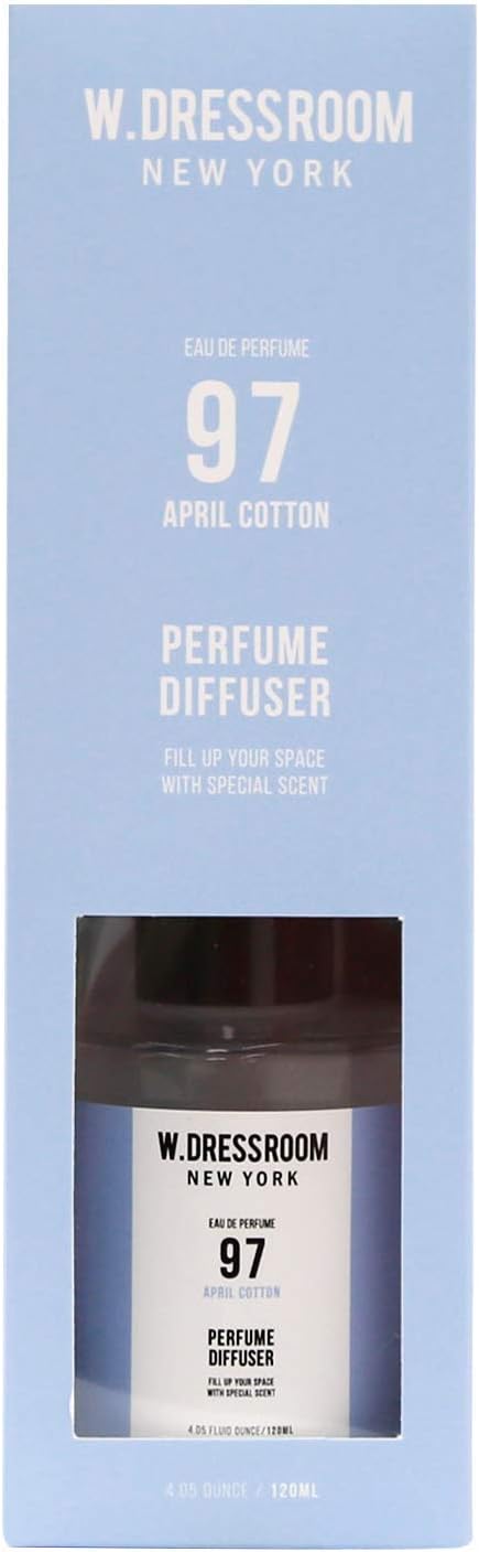 W.Dressroom April Cotton Reed Diffuser Set - Clean Linen Home Fragrance | Water-Based, Refill-Ready, Minimalist Design | 120ml Diffuser for Bathroom, Bedroom, Gift