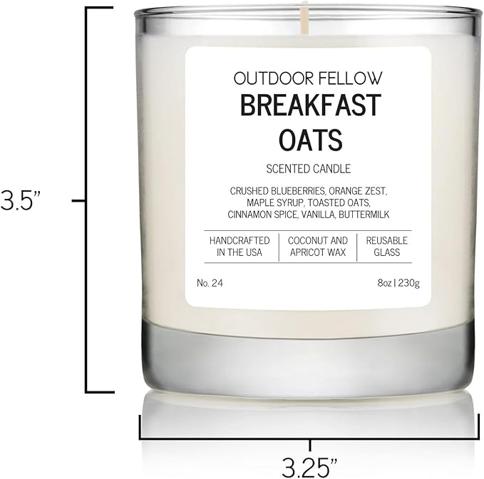 Outdoor Fellow Breakfast Oats Scented Candle – Vanilla, Maple & Cinnamon – Non Toxic Coconut Apricot Wax – Reusable Jar Candle – 8oz Fall Candle for Home