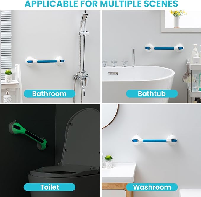 TAILI Shower Grab Bar Glow in The Dark, 16.8 in Grab Bars for Bathtubs, Shower Handles Bath Rails for Seniors and Elderly, Bathroom Safety Grip Removable No Drilling Waterproof Blue