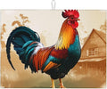 Indokyeyqaz Retro Rooster Dish Drying Mat for Kitchen Counter Absorbent Microfiber Drying Mat Reusable Washable 18x24 Inch Large Dish Mats For Drying Dishes