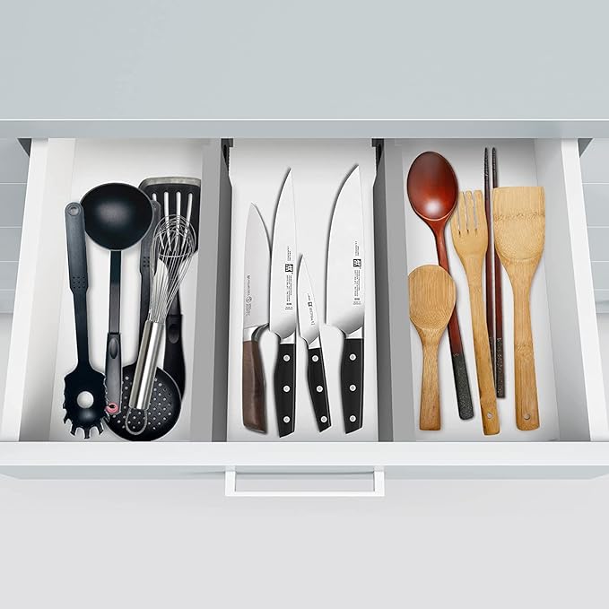 Adjustable Bamboo Drawer Divider Organizers - 6 Pack Large Expandable Drawer Organization Separators for Kitchen Utensils, Dresser, Bedroom, Bathroom, Baby Drawer, Office - 17.5” to 22" (Gray)