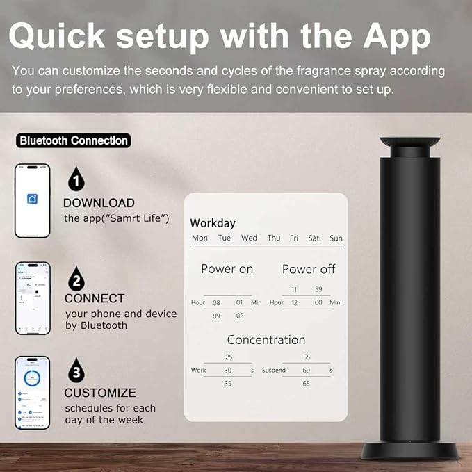 Wirless Rechargeable Waterless Scent Diffuser Kit, Includes 5 Premium Oils, 2000 Sq.Ft Coverage,Hotel Scent Diffuser for Home, Studio, Cordless Essential Oil Diffuser Large Room, APP Control - Black