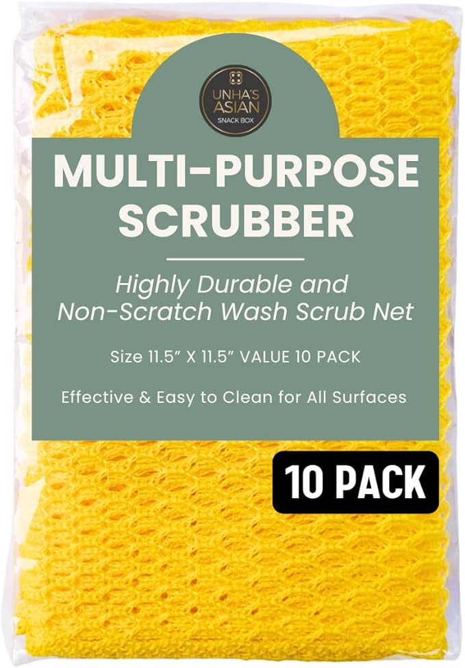 Unha’s Heavy Duty Dish Scrubbers Mesh Cloth, 10-Pack – Non-Abrasive, Quick-Dry Polyester Dishes Scouring Pads, Odorless, Non-Absorbent Kitchen Net Cloths
