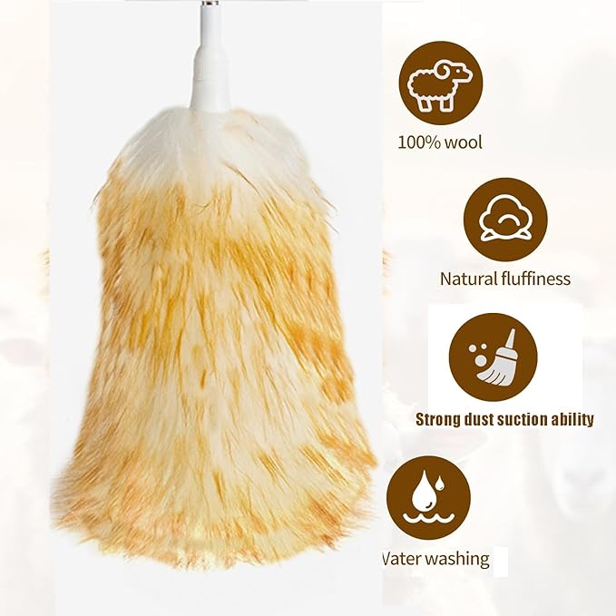 Leories Lambswool Feather Duster with Extension Pole up to 85inch,Extendable Feather Duster Used for Cleaning High Ceiling Fan, High Ceilings,Furniture,Hard to Reach Areas