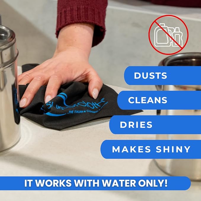 Supercloth® Premium Microfiber Cleaning Cloth for All-Purpose, Lasts Over 5 YEARS, Glasses Cleaning Cloth, Microfiber Cleaning Cloth for Cars, Magic Reusable Cloth Streak-Free 100% Made in Italy (3pk)