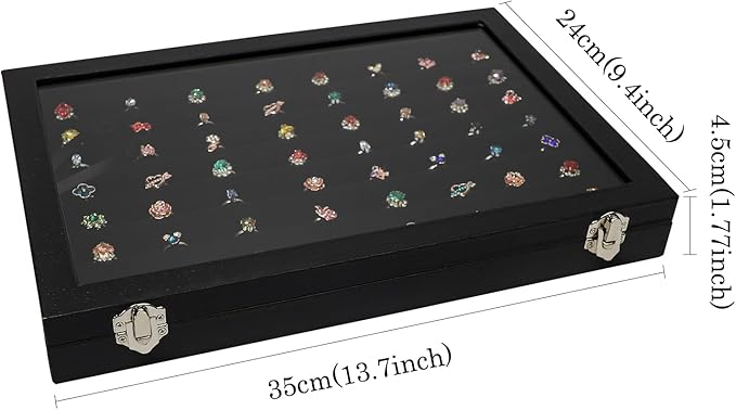 Wudygirl 7 Slots Ring Holder Organizer Box with Transparent Lid Black Jewelry Organizer for Store Display Jewelry Holder for Rings（Ring Organizer）