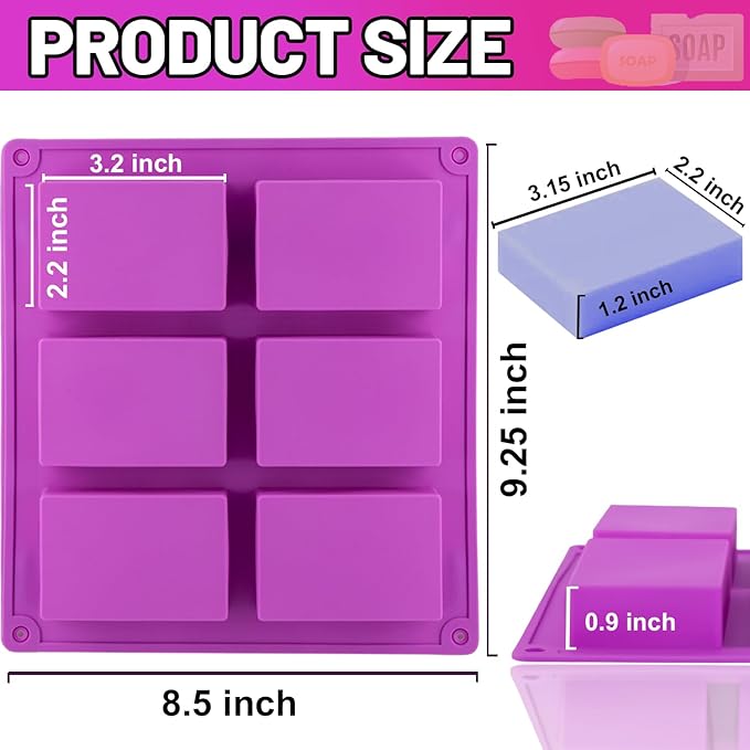Lerykin Silicone Soap Molds, Oval & Rectangle Soap Bar Mold, 6 Cavities DIY Mould for Homemade Craft Soap, Pudding, Muffin, Chocolate, Brownie, Cornbread, Cheesecake, Cake & Ice Cube - Just Pop Out