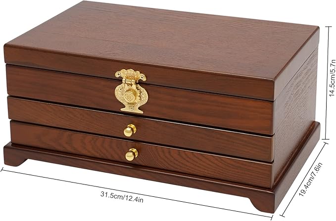 Eapmic Extra Large 3 Layers Wooden Jewelry Box Jewelry Case Cabinet Armoire Ring Necklacel Gift Storage Box Organizer(3 Layers,Brown)