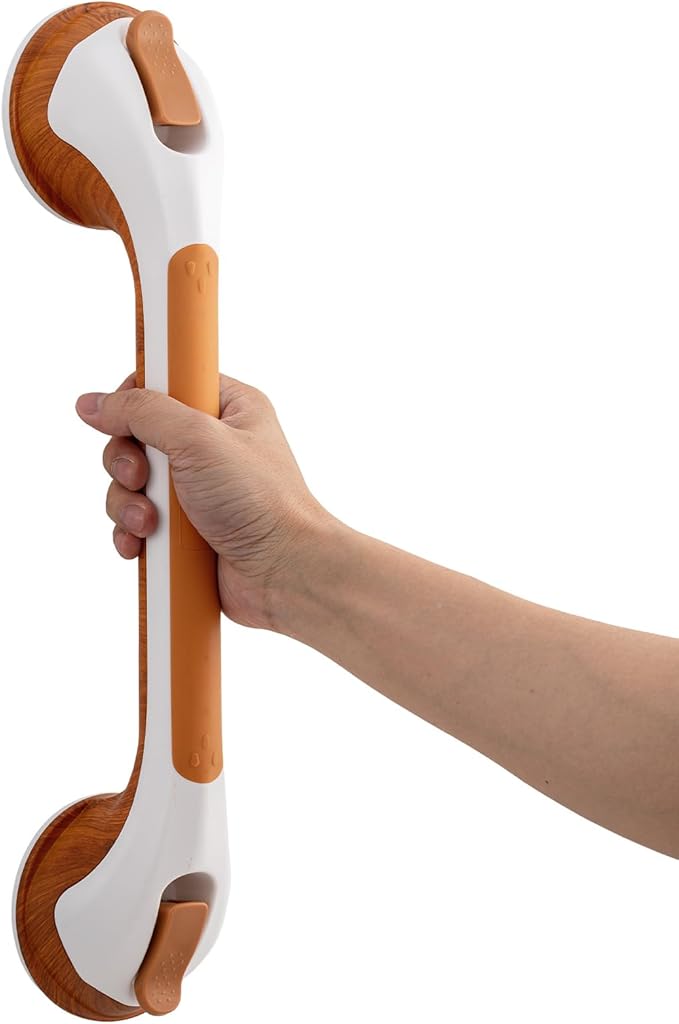 TAILI Shower Grab Bar 16 Inch Suction Cup Grab Bars for Bathroom, Removable Shower Safety Handle Heavy Duty Bathtub Grip for Seniors & Elderly, Strong Handrails No Drilling Waterproof, Wood Grain