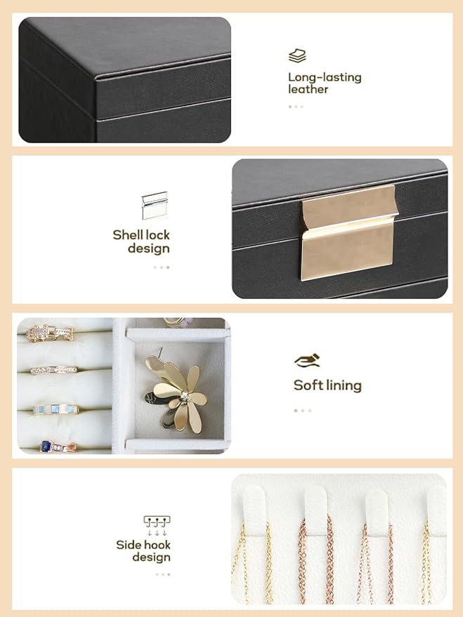 BOOVO Jewelry Boxes for Women, White and Black 4 Layer Large Jewelry Box for Necklace, Bracelet, Earrings, Rings Storage, Jewelry holder Organizer for Girls Gift (Clear Black, 4 layer)