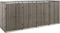 Quadruple Wheelie Bin Shed Garbage Can Storage Shed, PE Trash Container Management Unit, Outdoor Patio Recycling Dustbin Trash Shed, Gray 107.9"x31.5"x46.1" Poly Rattan