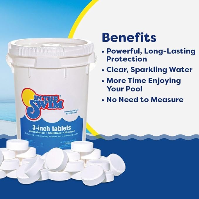 In The Swim Chlorine and Shock Bundle for Sanitizing Swimming Pools – Includes (2) 50 Pound Buckets of 3 Inch Stabilized Chlorine Tablets and 24 x 1 Pound Bags of 68% Cal-Hypo Pool Shock