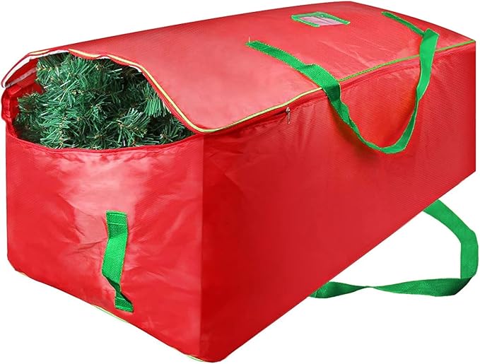 Christmas Tree Storage Bag - Fits Up to 9 Foot, Durable Large Container Protects from Dust, Reinforced Wide Handle and Dual Zipper - Heavy Duty to Hold 9ft Artificial Tree, Red