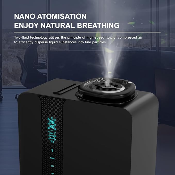 Waterless Diffuser - Aroma Scent Machine Aromatherapy Smart LCD Touch & APP Control 2000 Sq.Ft Essential Oil Diffusers 200ML Oil Level Monitoring for Large Room, Hotel, Office, Metal Material