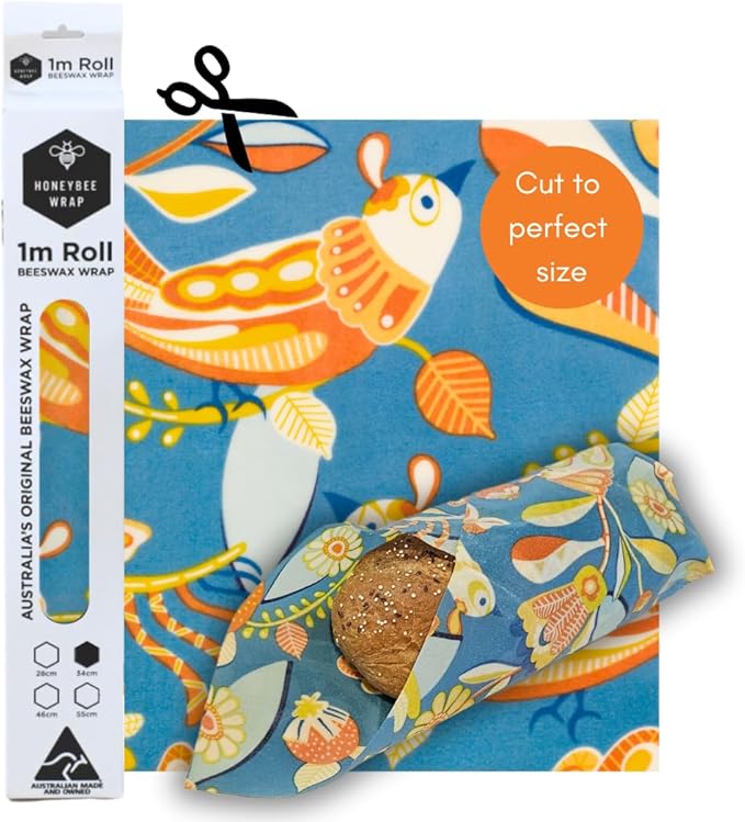 Honeybee Beeswax Wraps - Bird Pattern Beeswax Roll -Certified Organic Cotton Beeswax Wrap - Reusable Beeswax Wraps for Food - Plastic Wrap & Sandwich Bags Alternative - 40’’ x 13’’