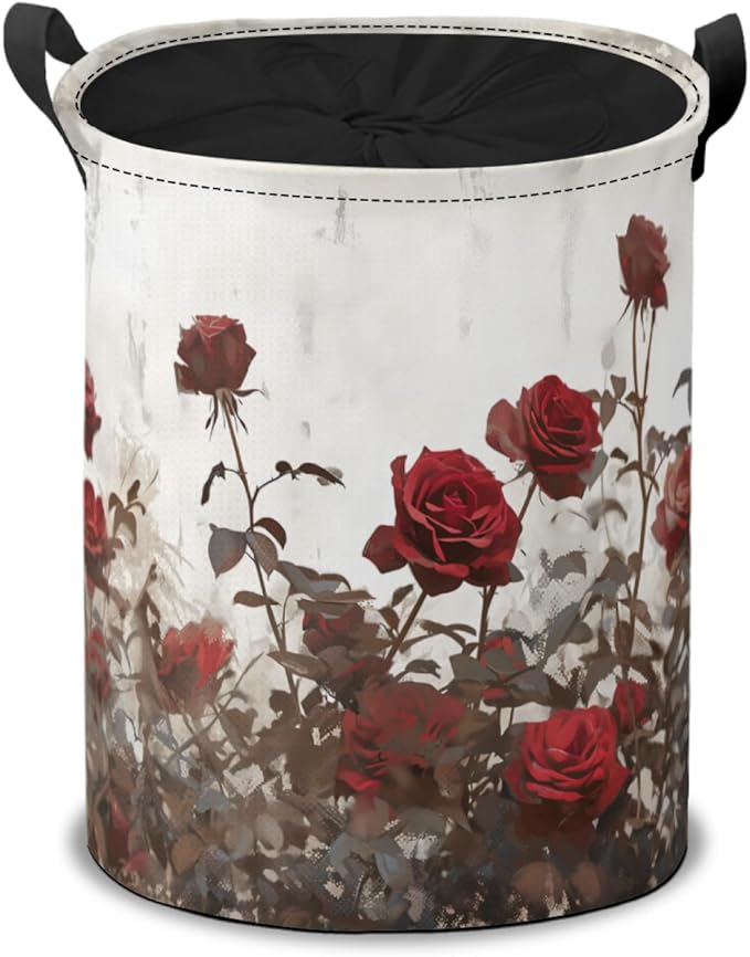 Storage Baskets- Vintage Rose Pattern Foldable Laundry Hamper Fabric Organizer Storage Bins with Handles for Shelves, Closet, Nursery, Laundry, Toys