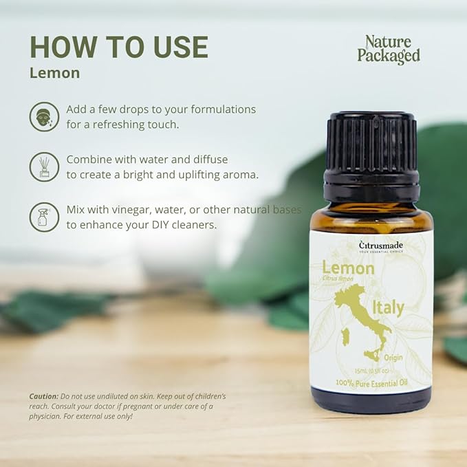 Lemon Essential Oil - Direct from Citrusmade Southern Italy - Cold Pressed - Aceite de Limón for Aromatherapy, Massage, Diffuser, DIY Candle and Soap Making - 15ml