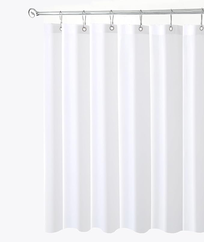Biscaynebay Fabric Extra Long Shower Curtain Liners 72" Width by 96" Length, White Water Resistant Bathroom Curtains Rust Resistant Grommets Top Weighted Bottom Machine Washable