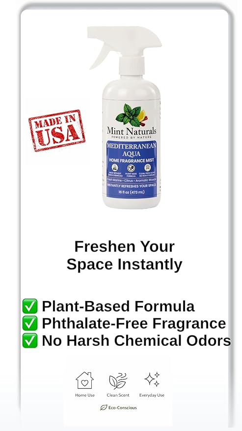 Natural Mediterranean Aqua Room Spray & Odor Eliminator – Fresh Marine Citrus Fragrance Mist That Helps Refresh Indoor Air, 16 oz – Made in USA by Mint Naturals