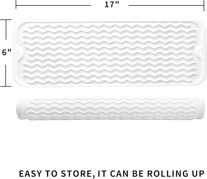 MicoYang Silicone Dish Drying Mat for Multiple Usage,Easy clean,Eco-friendly,Heat-resistant Silicone Mat for Kitchen Counter,Sink,Bar,Bottle,or Cup White M 17 inches x 6 inches
