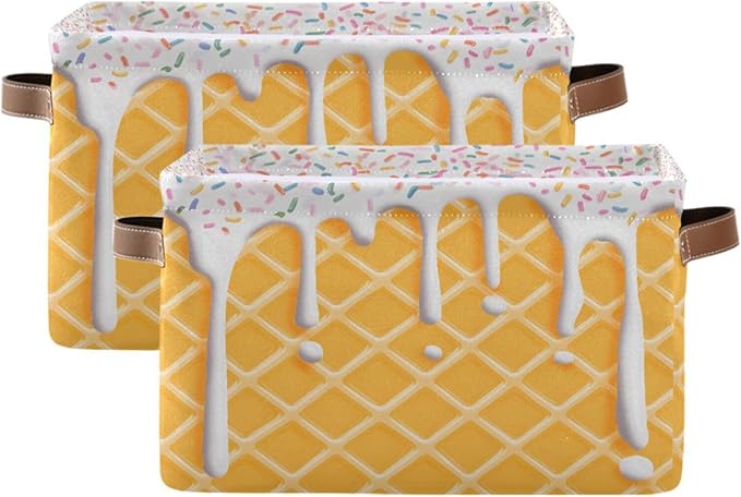 ALAZA Ice Cream Hipster Stylish Foldable Storage Box Storage Basket Organizer Bins with Handles for Shelf Closet Living Room Bedroom Home Office 2 Pack
