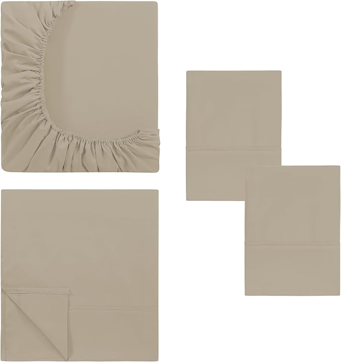 Modern Threads Soft Microfiber Solid Sheets - Luxurious Microfiber Bed Sheets - Includes Flat Sheet, Fitted Sheet with Deep Pockets, & Pillowcases Taupe California King