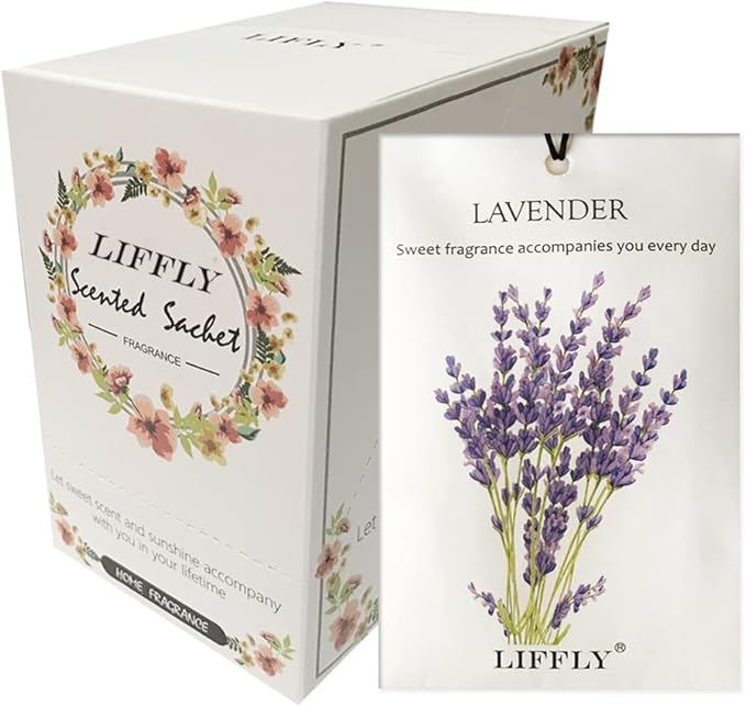 LIFFLY 14 Packs Scented Sachets for Drawers and Closets Lavender, Rose, Jasmine, Ocean, Vanilla, Sandalwood, Gardenia 7 Scent (Lavender)