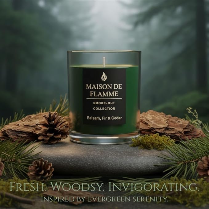 Balsam, Fir & Cedar Scented Candle – 150g / 5.3 oz Soy Wax Blend, Hand-Poured Candle with Cotton Wick & 10% Fragrance Load – Fresh Pine & Cedarwood Home Candle for Holiday