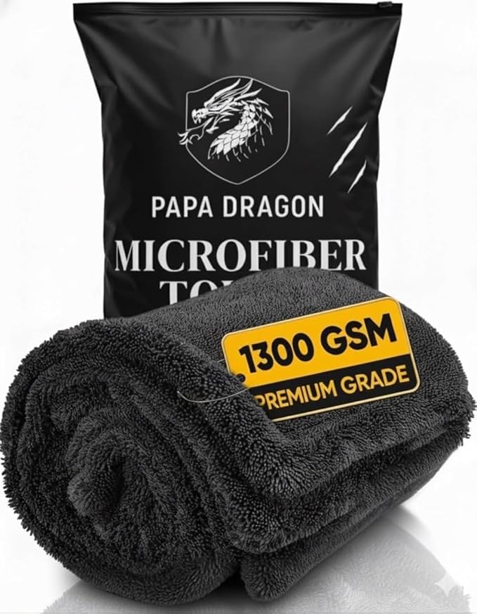 Papa Dragon Extra Large Car Drying Towel | 1300 GSM 25"x34" | Super Absorbent Microfiber Towel for Cars, Streak-Free, Scratch-Free Detailing Towel for Cars, Truck, SUV - 1 Pack