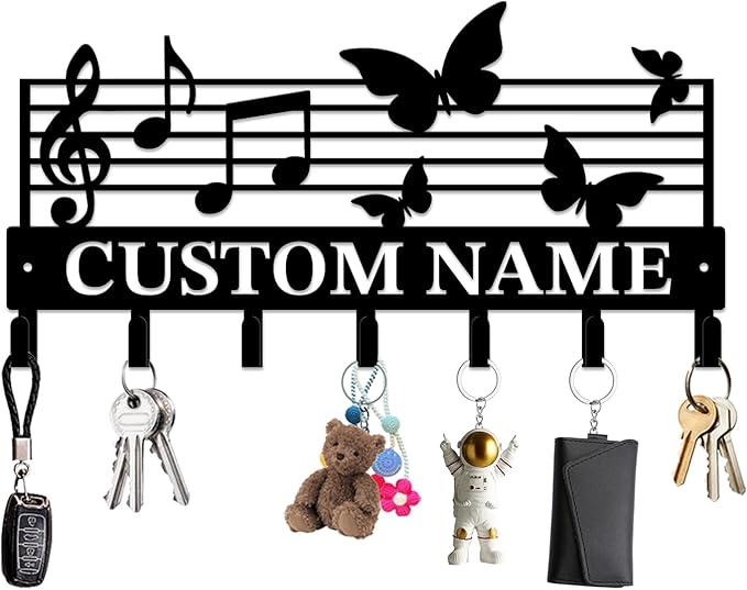 Personalized Custom Music Wall Hooks,Metal Music Room Art Clothes Hooks,Metal Music Wall Home Storage Decorative,For Front Door, Hallway, Kitchen, Bedroom,Keys,Hats (Style E)