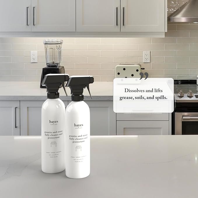 Bayes Granite and Stone Daily Cleaner and Protectant - Cleans, Shines, and Protects - For Granite, Quartz, Marble, Tile, and Stone Surfaces - 16 oz, 2 Pack