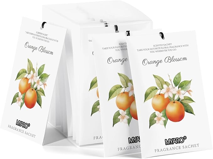 MYARO 12 Packs Orange Blossom Scent Sachets for Closet Home Long Lasting Shoe Odor Deodorizer Bathroom Car Air Frehener