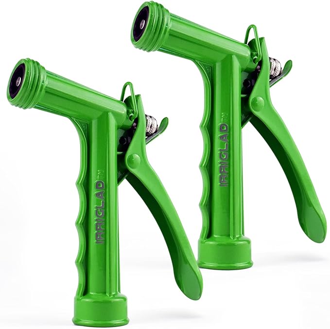 IRRIGLAD Hose Nozzle 2 Pack, Full Size Pistol Grip Water Nozzle Sprayer with Threaded Front, High Pressure Nozzle, Adjustable Spray Water Flow for Watering, Showering Pet, Washing Car, Cleaning, Green