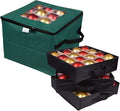 ProPik Christmas Ornament Storage Box, Organizer Holds Up to 48 Xmas Balls with 3 Separate Removable Trays, Container has Dividers to Organize Holiday Tree Ornaments (Green)