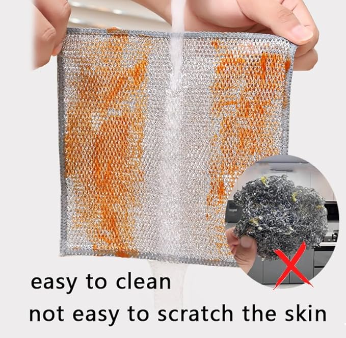 20 Counts Non Scratch Wire Dishcloth Multipurpose Wire Dishwashing Rag for Wet and Dry Use, Metal Scrubbers for Cleaning Dishes, Dual-Sided 2-Layer Kitchen Cleaning Cloth with Mesh, Mesh Dish Cloth