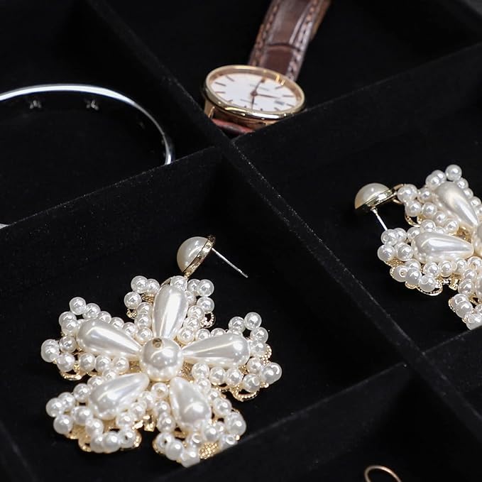 Wudygirl Jewelry Tray 12 Grid Jewelry Organizer with Clear Lid Bracelet Holder Organizer Display Case Removable, Black Velvet (12 Grid)