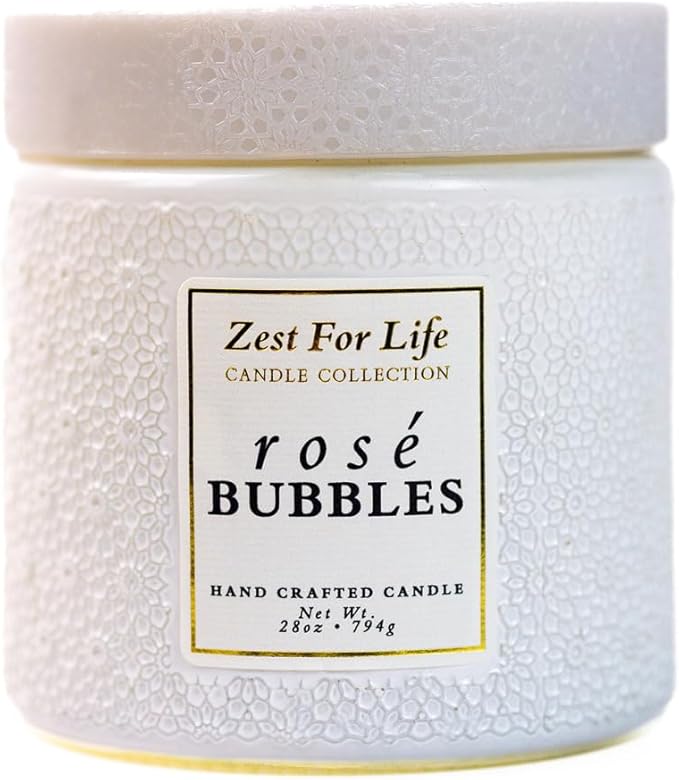 A Cheerful Giver - 28oz Large Scented Candle Jar with Lid- Zest for Life - 130 Hours of Burn Time, Gift for Women (Large, Rosé Bubbles)