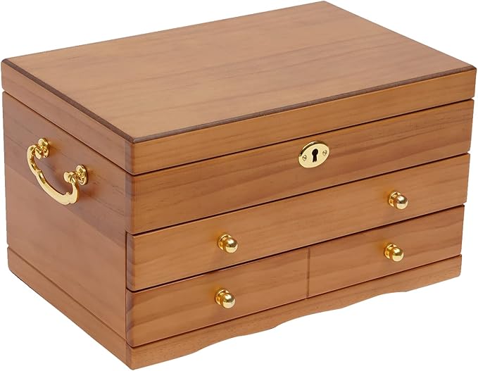 Eapmic Extra Large 3 Layers Wooden Jewelry Box Jewelry Case Cabinet Armoire Ring Necklacel Gift Storage Box Organizer(3 layers,6 built-in hooks)