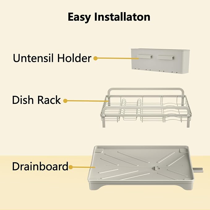 LIYI Dish Rack - Dish Racks for Kitchen Counter, Kitchen Dish Drying Rack Kitchen with Removable Utensil Holder and Drainboard, 16.5" D x 11.6" W x 6.6" H, Grey