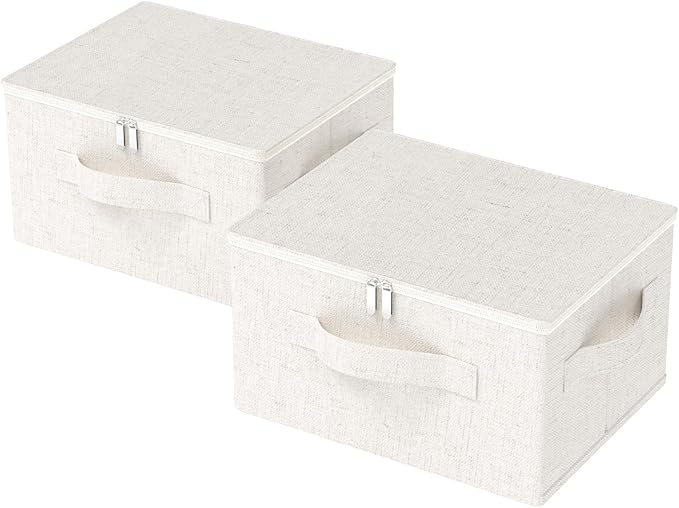 ENUMAIL Underbed Storage Box with Lid, Foldable Clothes Organizers, Fabric Bins for Organizing Clothes, Shoes, Blankets, Pillows, 17.7x13.7x9.8Inches, Beige, 2 Pack
