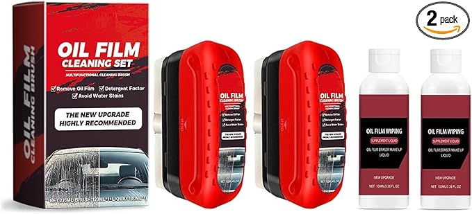 Automotive Oil Film Cleaning Brush, Anti-Fog Clear Vision Glass Cleaner, Car Windshield Cleaner for Water Spots and Grime, Improves Glass Clarity and Visibility(2Pcs)