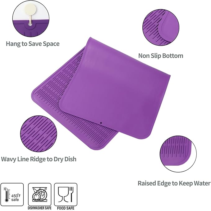 MicoYang Silicone Dish Drying Mat for Multiple Usage,Easy clean,Eco-friendly,Heat-resistant Silicone Mat for Kitchen Counter or Sink,Refrigerator or Drawer Liner Purple 5XL 36inches x 18inches