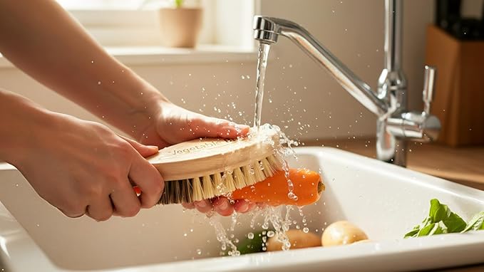 REDECKER Hard and Soft Side Vegetable Brush - Beechwood Handle - 2 Different Bristle Strengths for Cleaning Delicate or Tough-Skinned Vegetables, 5-1/4 inches - Vegetable Scrubber, Made in Germany